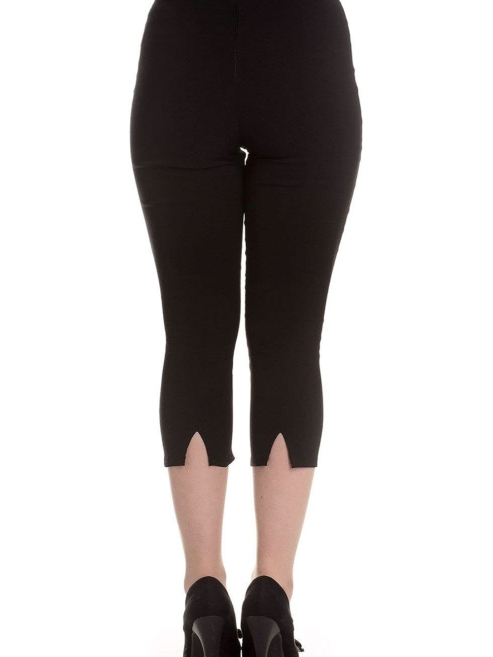 Hell Bunny Black Capri Pants with Back Slit Hem High Waisted
